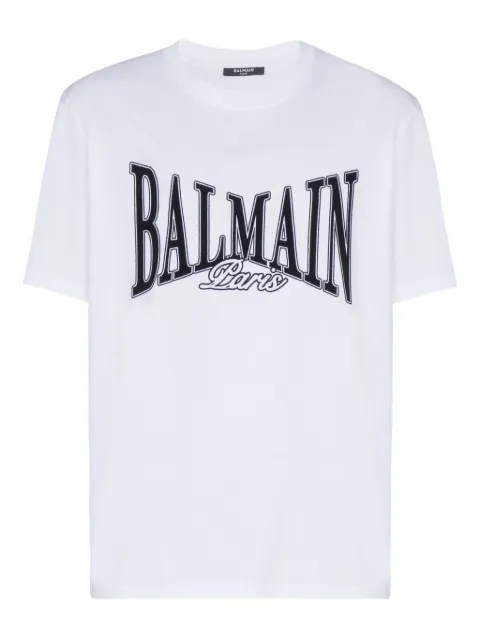 Balmain Short-sleeved T-shirt with flocked Balmain College print White FH0EG000BD29
