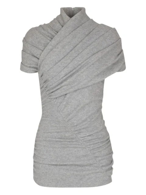 Balmain draped short-sleeve knit top Grey FF0ALB05JL17