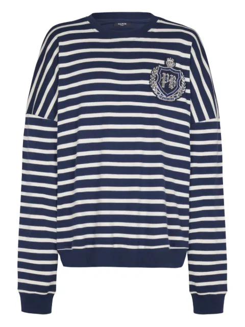 Balmain emblem striped sweatshirt Blue FH0JS215PD26