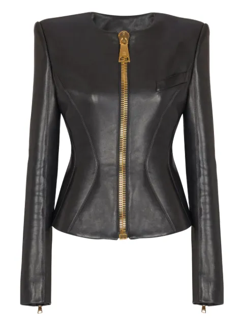 Balmain cropped peplum lambskin jacket Black FF0SK691LC62