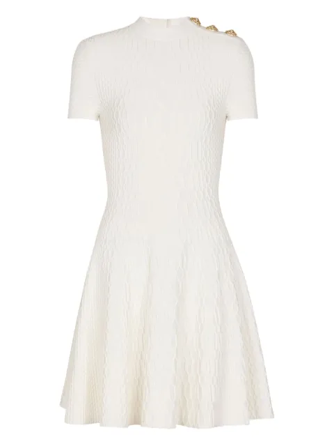 Balmain textured -knit flared mini dress White FF0R7151KJ03