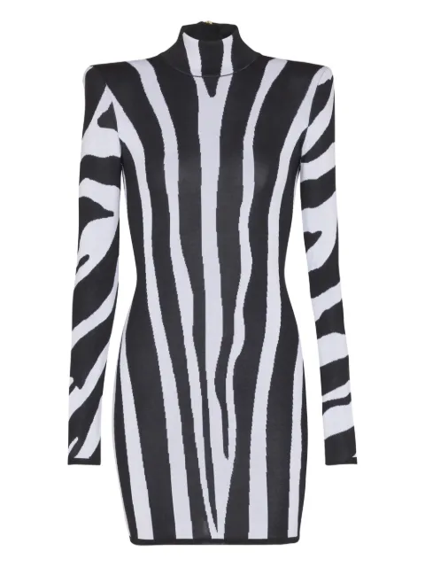 Balmain zebra-intarsia high-neck mini dress Black FF0R8074KJ25