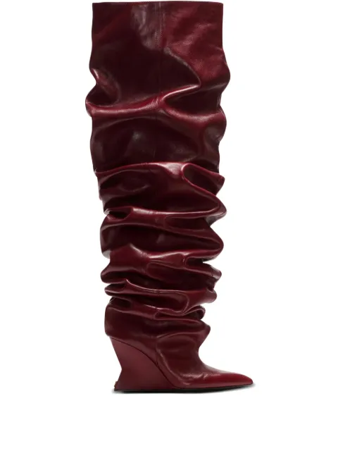 Balmain 95mm calfskin ruched wedge over-the-knee boots Red FN0TB169LSDX