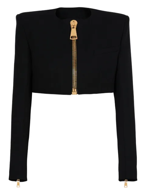 Balmain padded-shoulder zip-front cropped jacket Black FF0SD228WC09