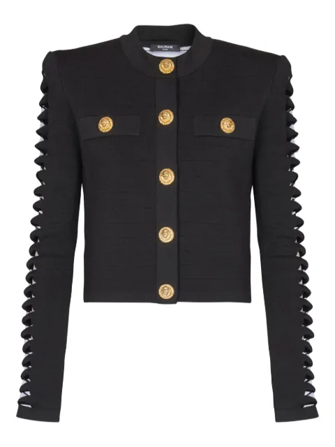 Balmain cut-out sleeve buttoned cardigan Black FF0KL260KI98