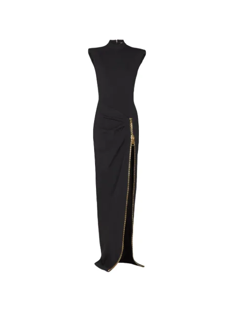 Balmain long jersey dress with leg slit Black FF0RP900JL05