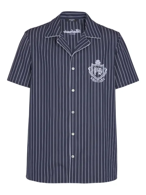 Balmain striped embroidered pajama shirt Blue FH0HN137CG33