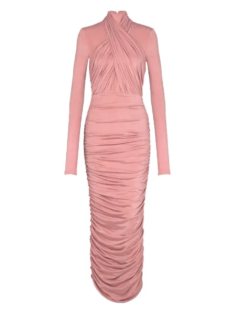 Balmain cross-neck pleated midi dress Pink FF0RR013JL19