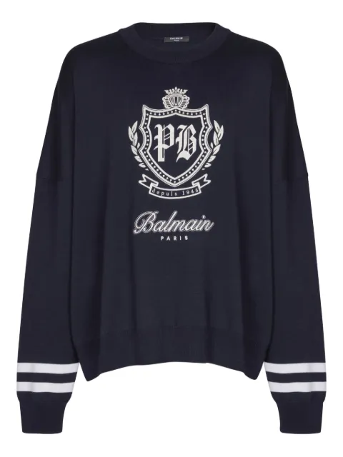 Balmain emblem striped sweater Blue FH0KE050KJ21