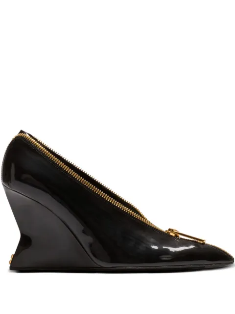 Balmain 95mm zip-detail wedge heeled pumps Black FN0UA175LPAT