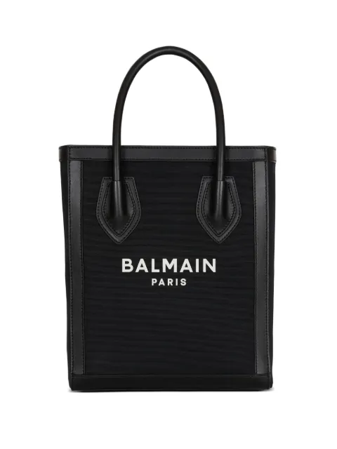 Balmain leather-trimmed canvas tote bag Black FN6FB661TCOU