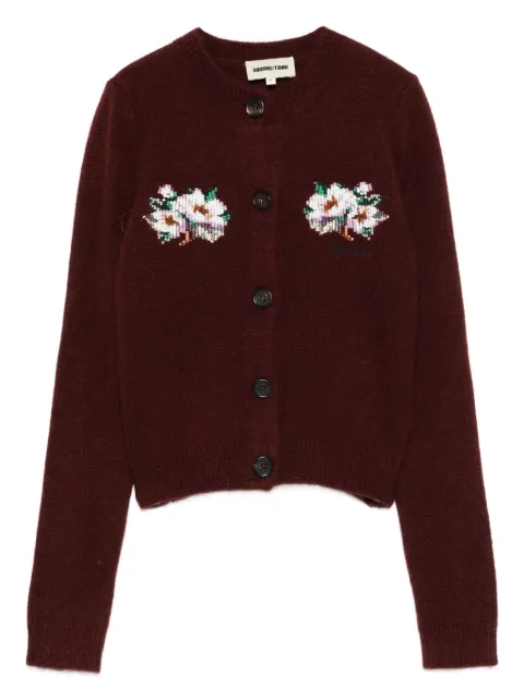 SHUSHU/TONG floral-appliqué buttoned cardigan Red MWDETO28BOD120WR100