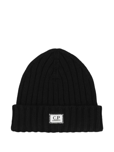 C.P. Company ribbed logo-patch beanie Black RFCMAC738A005509A999