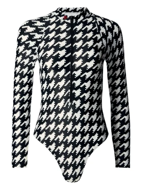 Perfect Moment Houndstooth long-sleeve half-zip swimsuit Black W30013091740