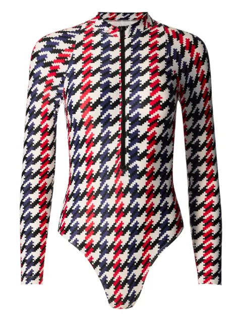 Perfect Moment Houndstooth long-sleeve half-zip swimsuit White W30013091739