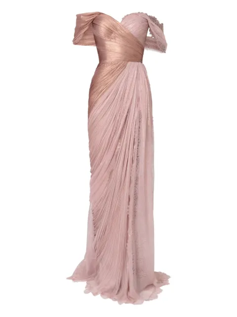 Iris Serban pleated-metallic lace maxi dress Neutrals ADANIA