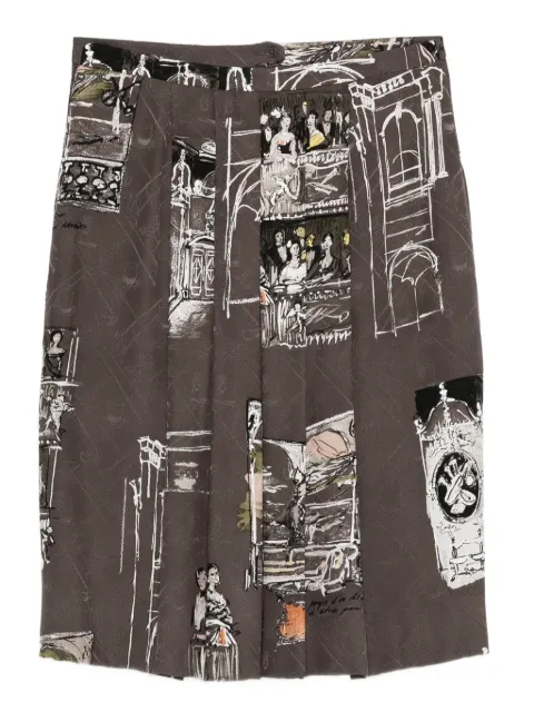 Hermès Pre-Owned 1990s pleated print skirt Brown HE600RG