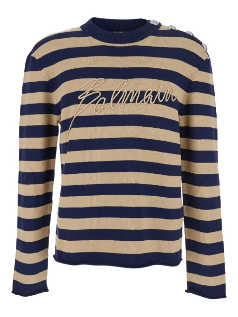 Balmain striped logo-embroidered sweater Brown FH1KD165KI82