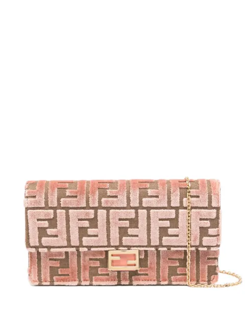 FENDI Baguette FF-pattern velvet clutch bag Pink 8M0498AT14