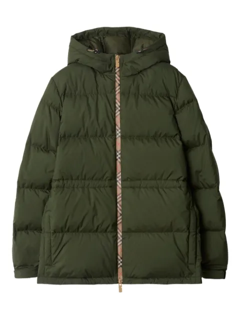 Burberry Vintage Check-trimmed hooded puffer jacket Green 8110246