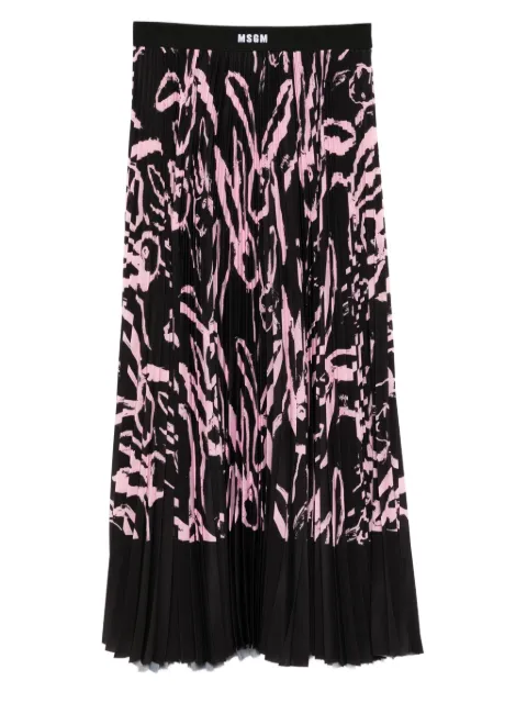 MSGM rabbit-print pleated skirt Black 3941MDD29P257768