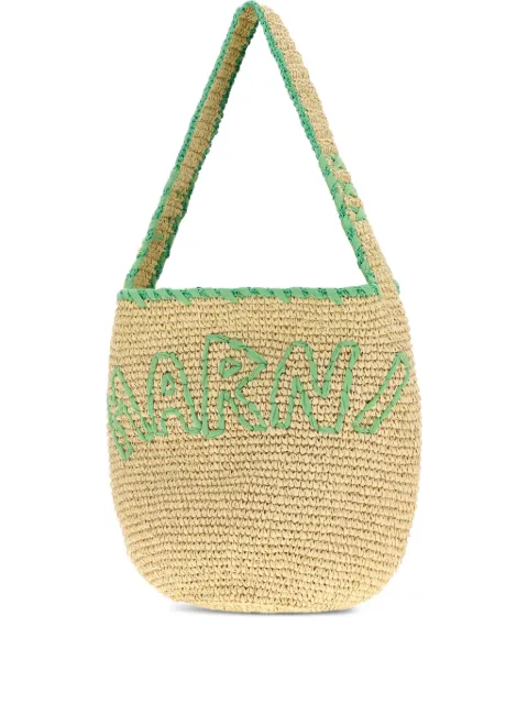 Marni large logo-embroidered raffia tote bag Neutrals SBMP0256A0P8561