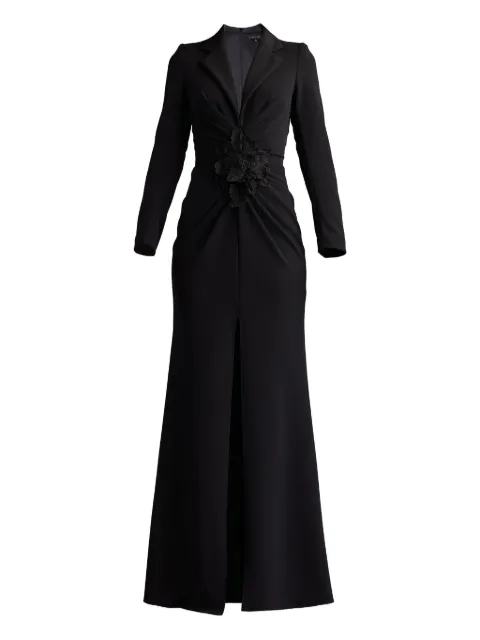 Tadashi Shoji flower-embellished V-neck gown Black BOS25531L