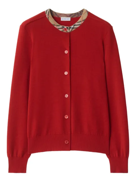 Burberry check-trimmed wool cardigan Red 8113797