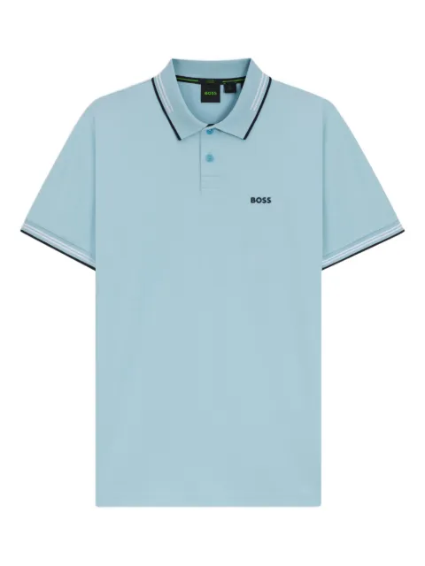BOSS stretch-cotton slim-fit polo shirt with branding and stripes Blue 50506193