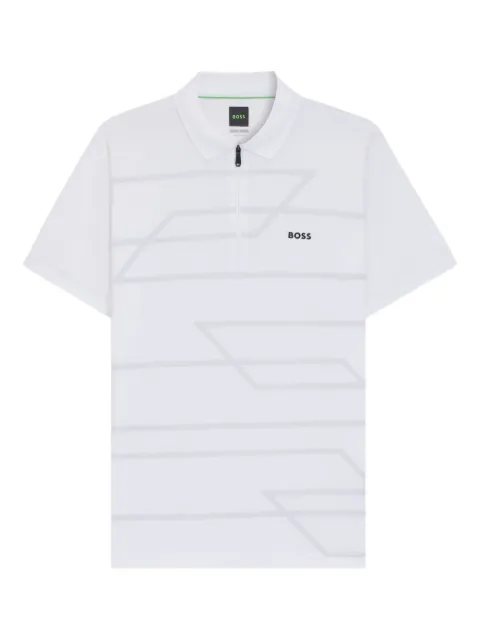 BOSS geometric-pattern zipped polo shirt White 50549356100
