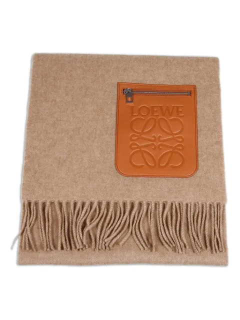 LOEWE leather-patch fringed scarf Neutrals FSA5SS1W01