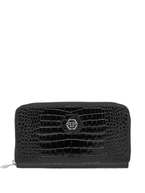 Philipp Plein rounded zip wallet cocco shiny Black AAEAWVG0122PLE010N