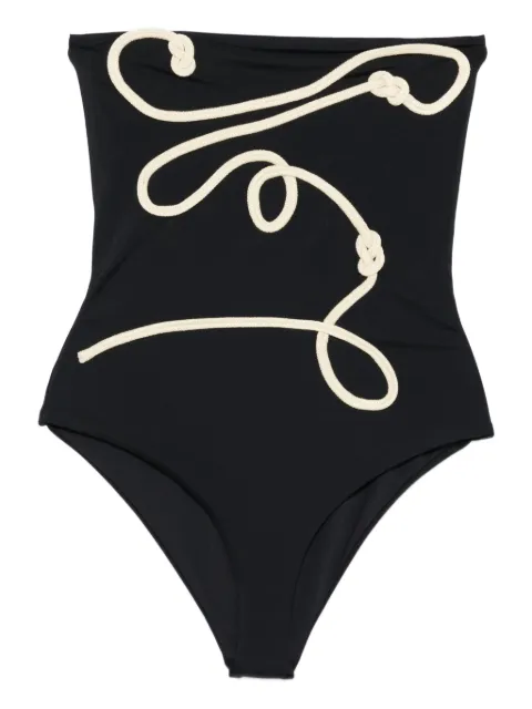 Johanna Ortiz string-appliqué swimsuit Black PT03437