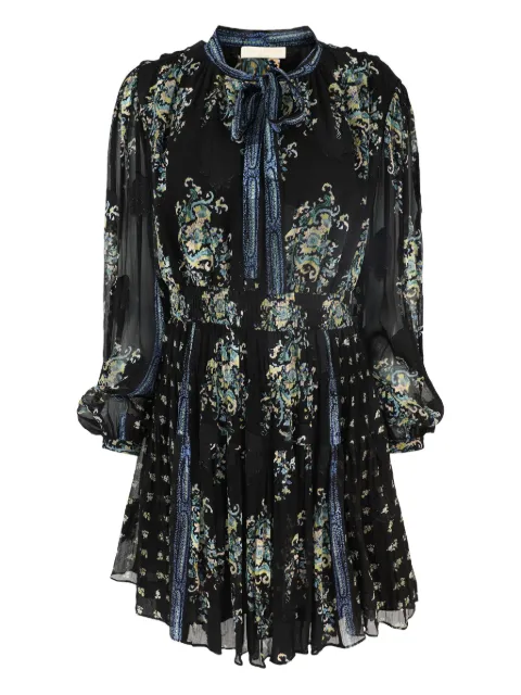 Ulla Johnson necktie long-sleeve paisley printed mini dress Black PF250189