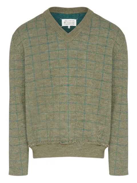 Maison Margiela V-neck grid-pattern wool sweater Green S50HN0016M13146