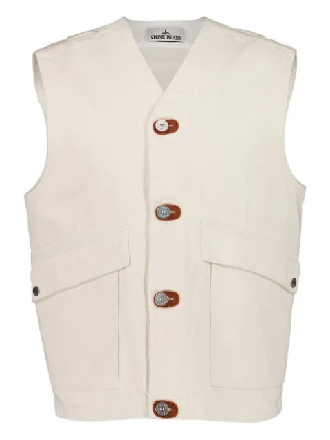 Stone Island v-neck buttoned gilet White K2S15G100012S00T1