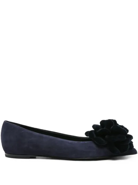AGL flower-embellished suede flat pumps Blue D565001PCVELOU0805