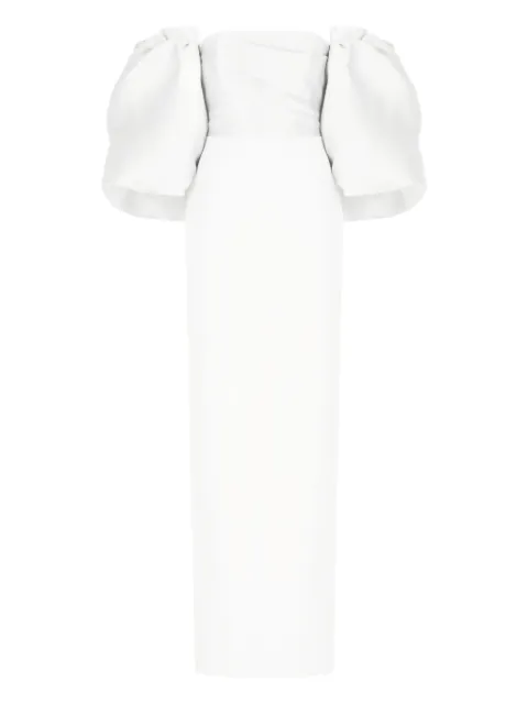 Solace London puff-sleeves off-shoulder maxi evening dress White OS43018
