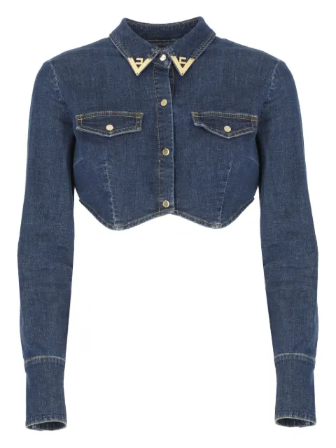 Elisabetta Franchi cropped gold-collar denim top Blue CJ34D51E2