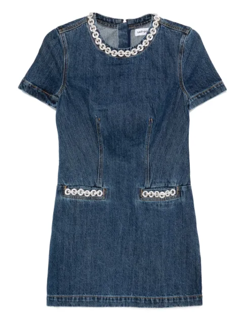 Self-Portrait embellished-pocket denim mini dress Blue AW25809SBL