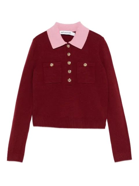 Self-Portrait contrast-collar polo top Red AW25021TBBU
