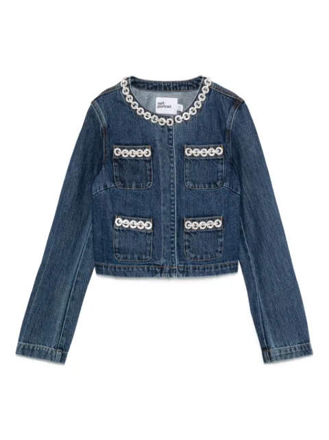 Self-Portrait embellished-pocket denim jacket Blue AW25810JBL