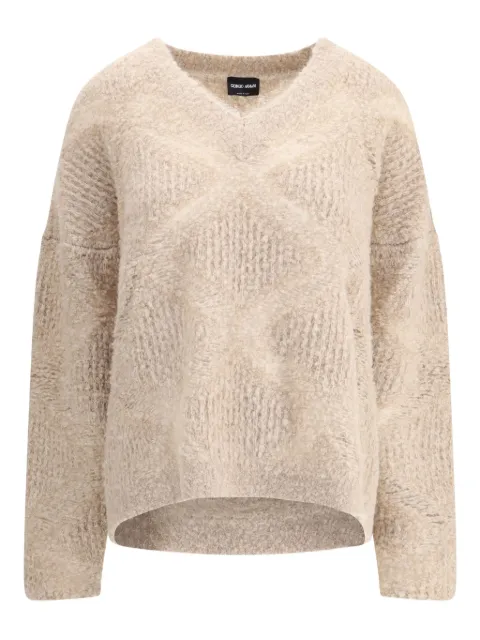 Giorgio Armani V-neck textured knit sweater Neutrals GW002142