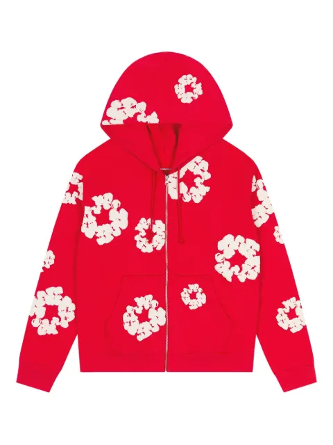 Denim Tears wreath-print zip-up hoodie Red DT156