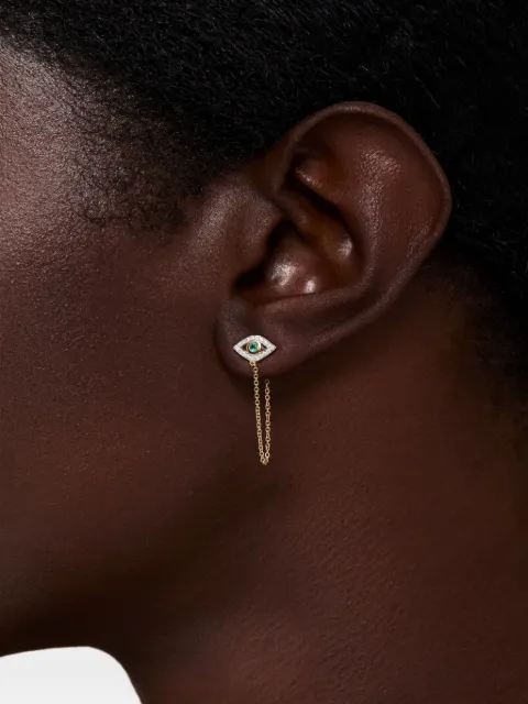 Mateo 14K yellow gold Evil Eye emerald and diamond earrings Gold 14KTEMERALDEVILEYESTUDSWITHCHAINDROP