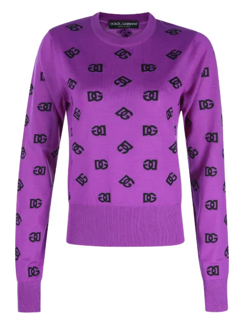 Dolce & Gabbana DNA logo-pattern crew-neck sweater Purple FXJ34TJGMB2