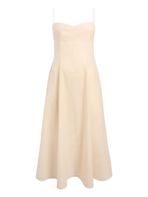 KHAITE Isabella spaghetti-strap A-line midi dress Neutrals 50741001108