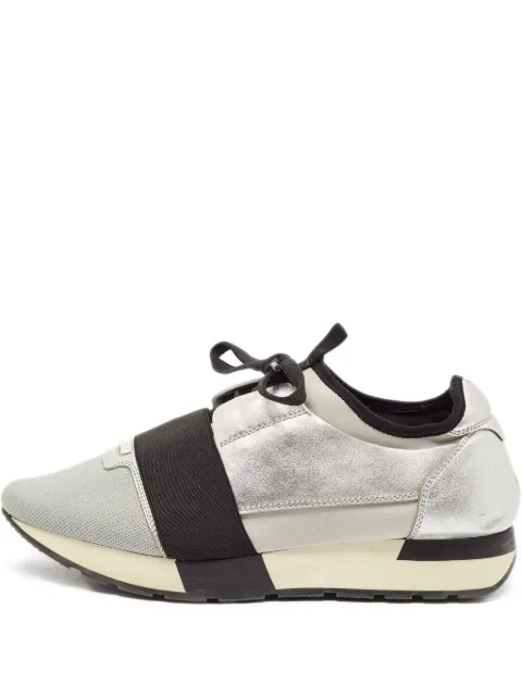 Balenciaga Pre-Owned knit leather lace-up band sneakers Grey 1135537