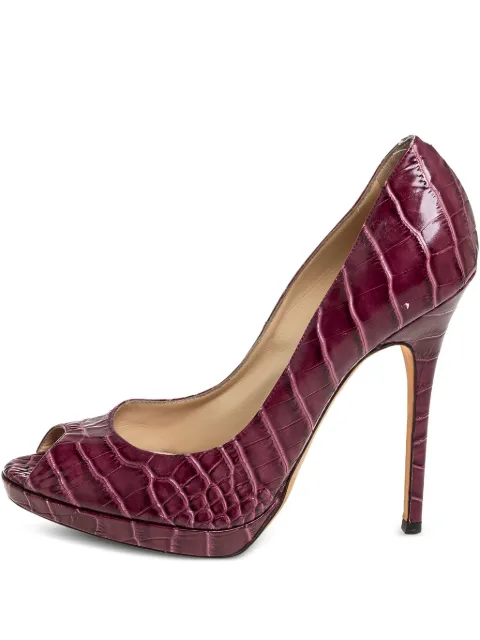 Jimmy Choo Pre-Owned 130mm crocodile-embossed peep-toe pumps Red 459455