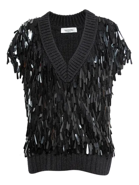 Valentino Garavani Pre-Owned ribbed sequined sweater vest Black 759982